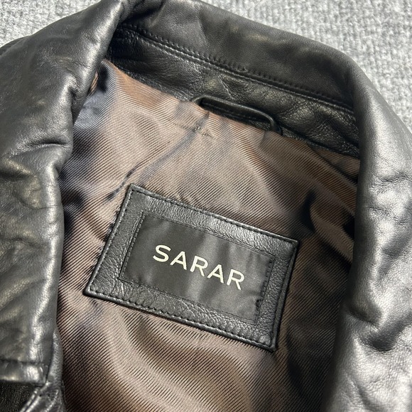 Sarar Coat Mens Medium Black Leather Overcoat Button Front Lined Mid Length - Picture 2 of 8